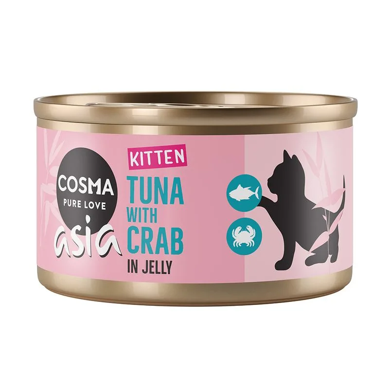 Cosma Asia Kitten in gelatina 24 x 85 g umido per gatti (Tonno con Granchio)