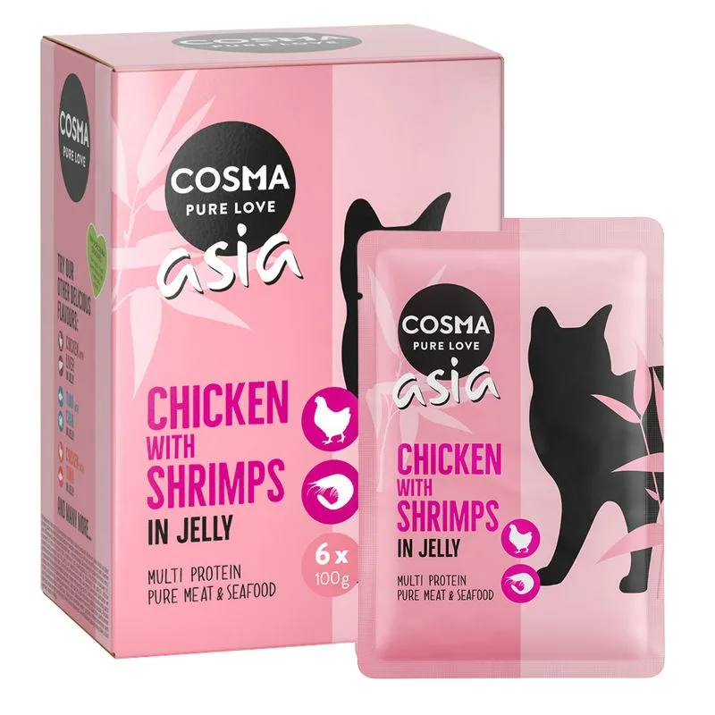 Cosma Asia in busta 12 x 100 g Alimento umido per gatti (Pollo con Gamberetti)