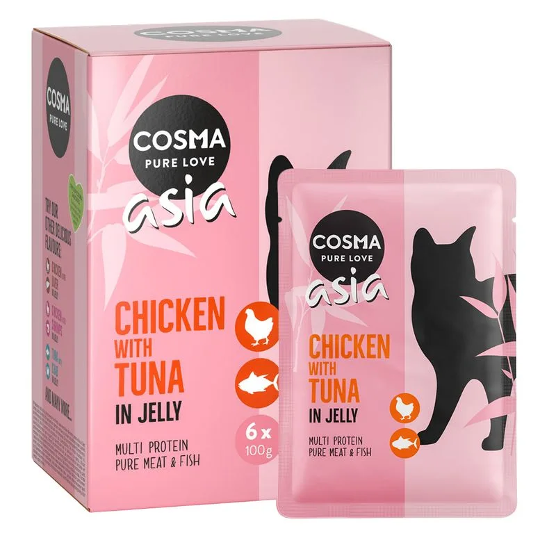 Cosma Asia in busta 12 x 100 g Alimento umido per gatti (Pollo con Tonno)