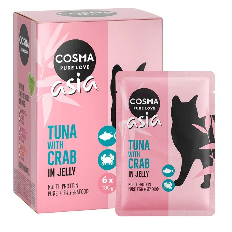 Cosma Asia in busta 12 x 100 g Alimento umido per gatti (Tonno con Polpa di granchio)