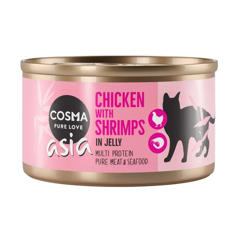 Cosma Asia in gelatina 12 x 85 g umido gatto (Pollo con Gamberetti)