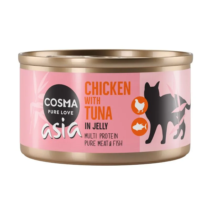 Cosma Asia in gelatina 12 x 85 g umido gatto (Pollo con Tonno)