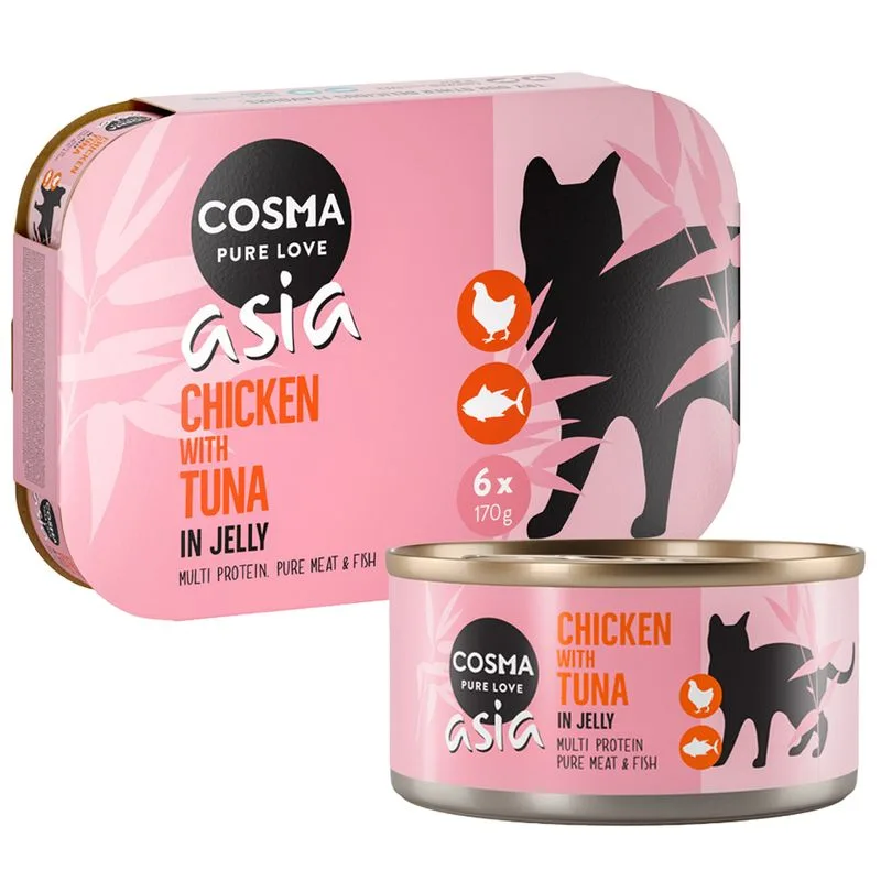 Cosma Asia in gelatina 24 x 170 g Alimento umido per gatti (Pollo con Tonno)