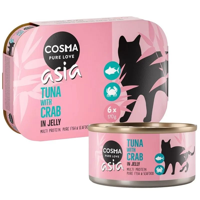 Cosma Asia in gelatina 24 x 170 g Alimento umido per gatti (Tonno con Polpa di granchio)