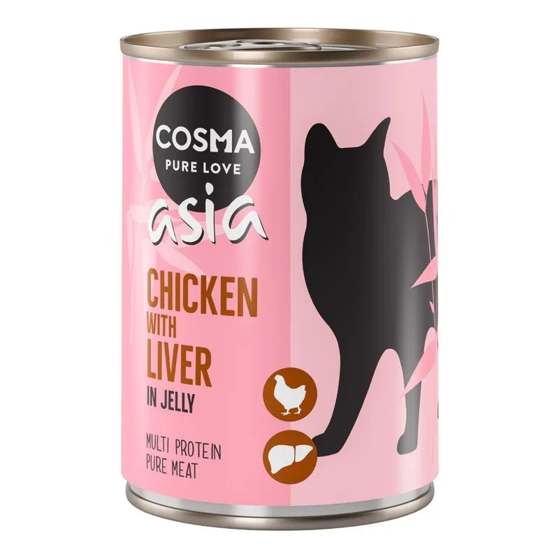 Cosma Asia in gelatina 6 x 400 g Alimento umido per gatti (Pollo con Fegato di Pollo)