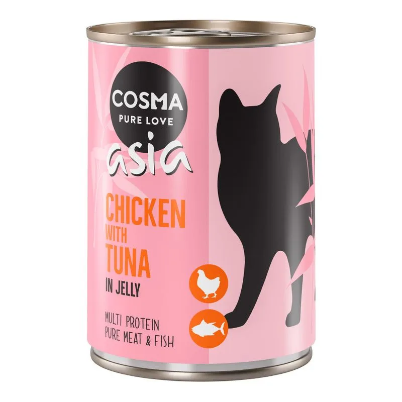 Cosma Asia in gelatina 6 x 400 g Alimento umido per gatti (Pollo con Tonno)