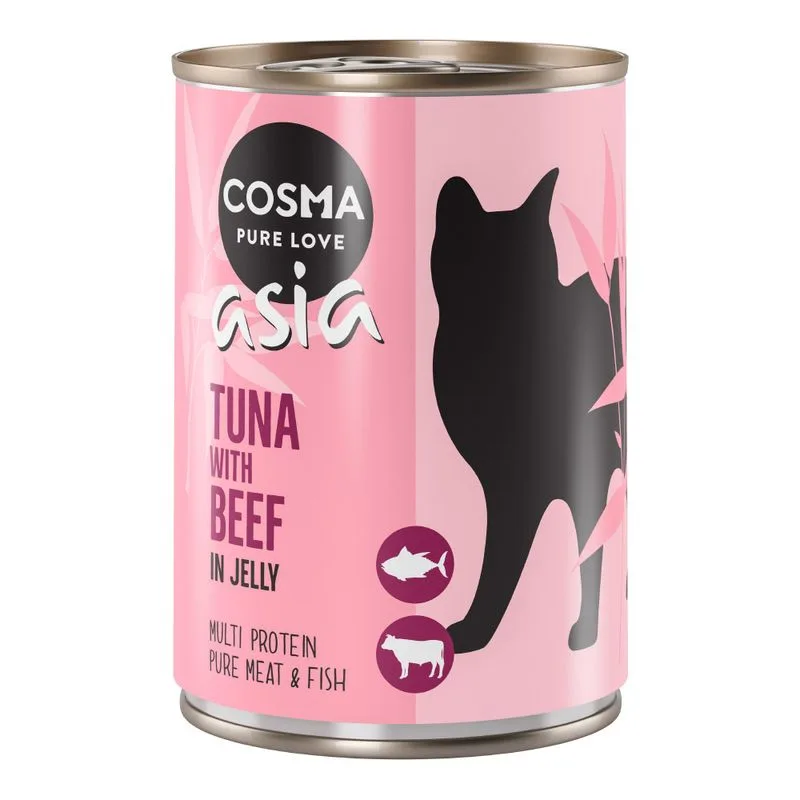 Cosma Asia in gelatina 6 x 400 g Alimento umido per gatti (Tonno con Manzo)