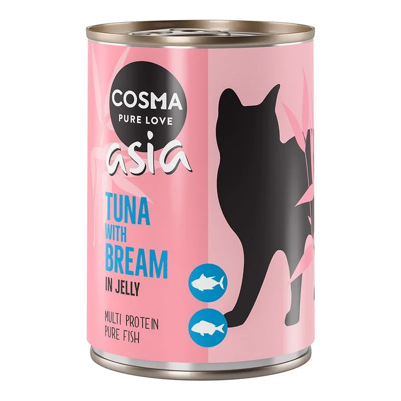 Cosma Asia in gelatina 6 x 400 g Alimento umido per gatti (Tonno con Nemiptero)