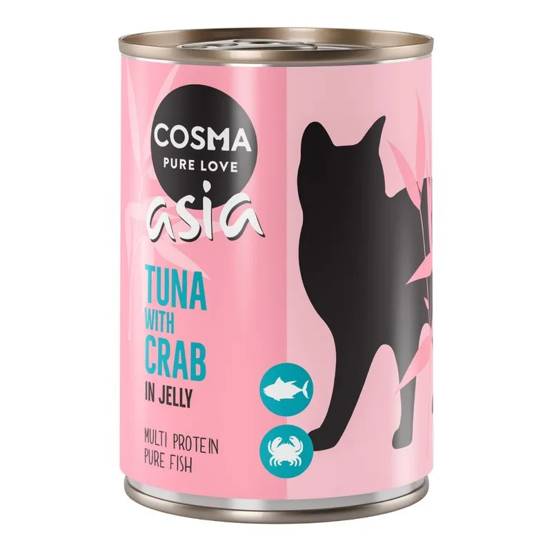 Cosma Asia in gelatina 6 x 400 g Alimento umido per gatti (Tonno con Polpa di granchio)