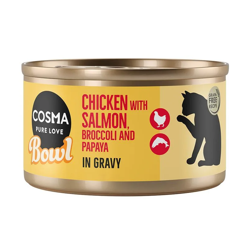 Cosma Bowl 12 x 80 g Alimento umido per gatto (Petto di Pollo con Salmone)