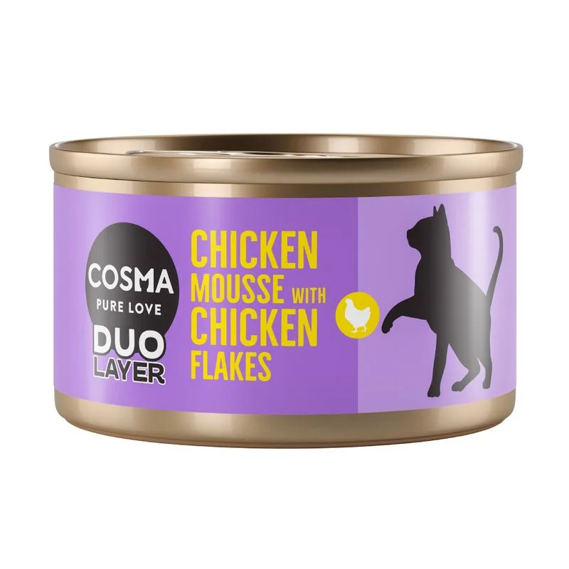 Cosma DUO Layer 24 x 70 g Umido per gatto (Mousse di Pollo con Pezzetti di Pollo)