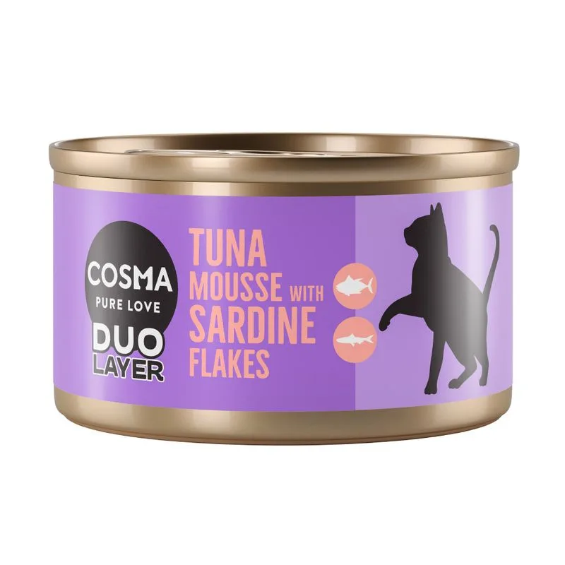 Cosma DUO Layer 24 x 70 g Umido per gatto (Mousse di Tonno con Pezzetti di Acciuga)