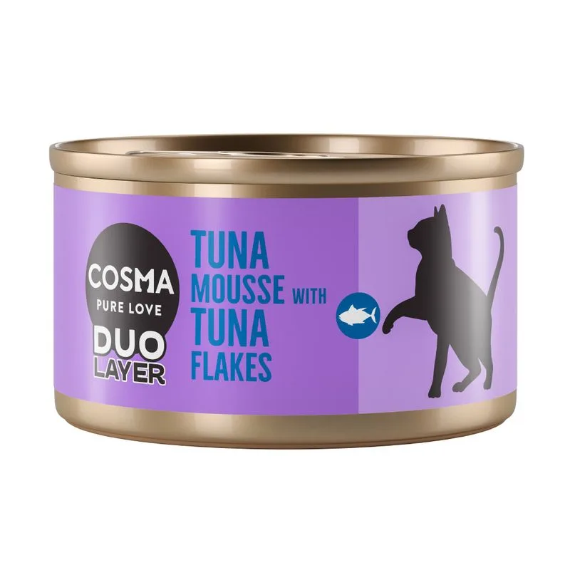 Cosma DUO Layer 24 x 70 g Umido per gatto (Mousse di Tonno con Pezzetti di Tonno)