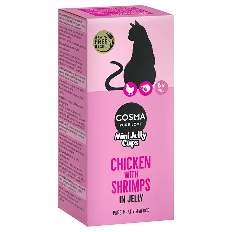 Cosma Mini Jelly Cups 24 x 25 g Snack per gatto (Pollo e Gamberetti)