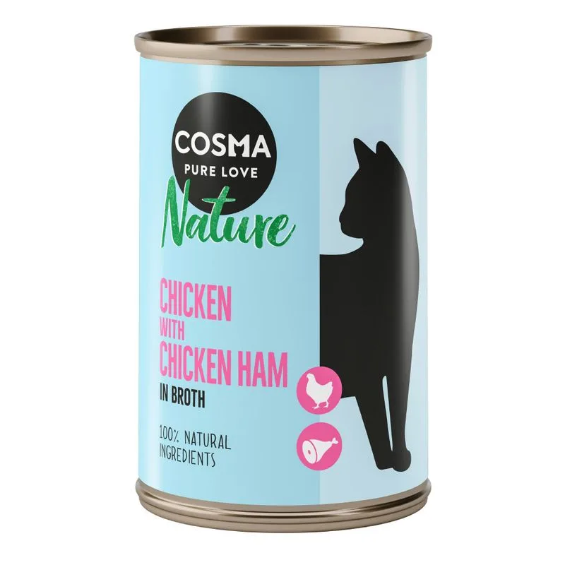 Cosma Nature 24 x 140 g Alimento umido per gatti (Pollo & Prosciutto)