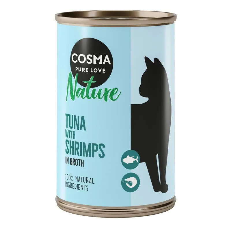 Cosma Nature 24 x 140 g Alimento umido per gatti (Tonno & Gamberetti)