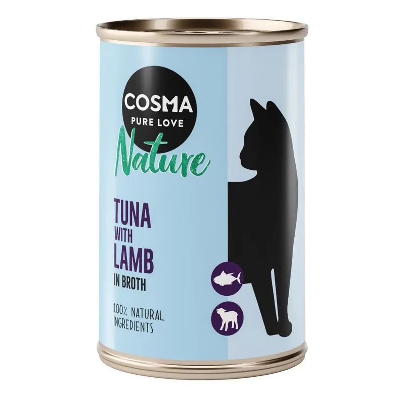 Cosma Nature 24 x 140 g Alimento umido per gatti (Tonno con Agnello - NUOVO!)