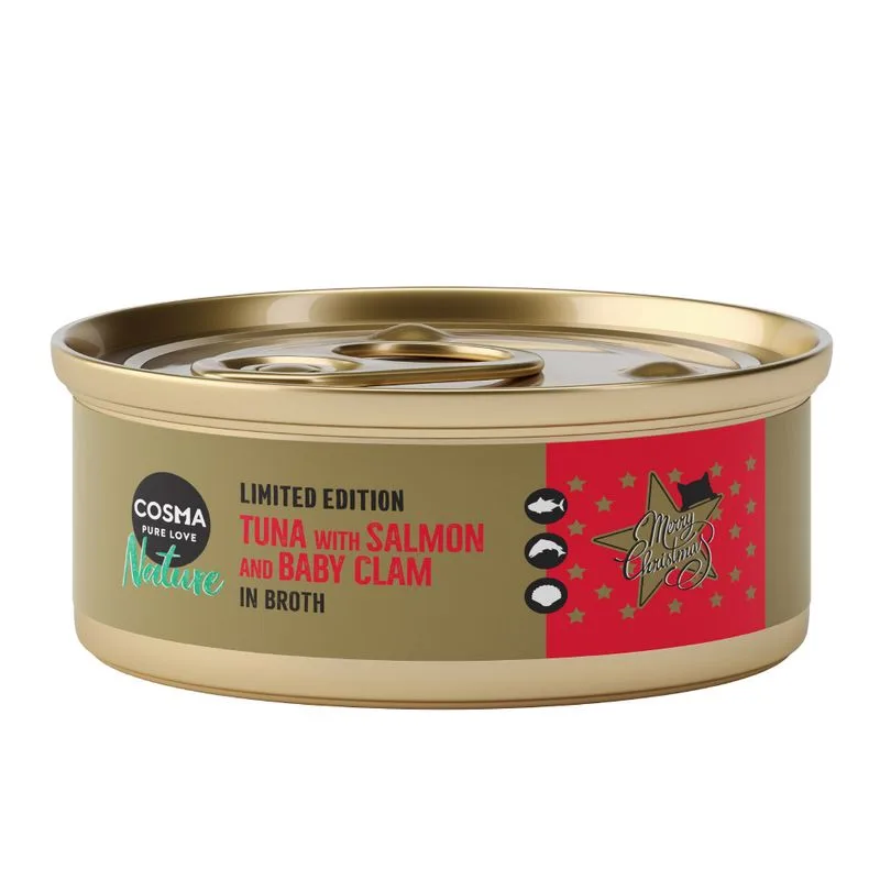 Cosma Nature Christmas-Edition Tonno con Salmone & Vongole baby umido gatto (Set %: 12 x 50 g)