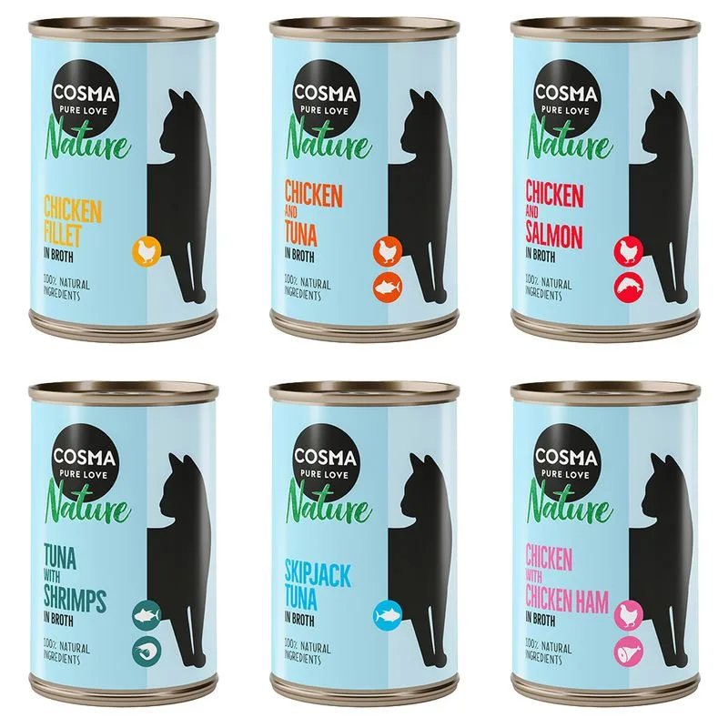 Cosma Nature Pacco misto umido per gatto (6 x 140 g Adult: 2 gusti Tonno + 2 gusti Pollo + 2 gusti Tonno & Pollo)