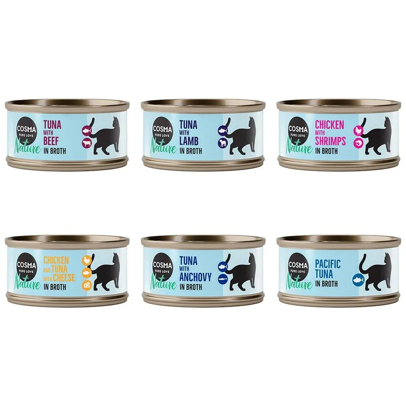 Cosma Nature Pacco misto umido per gatto (6 x 70 g Adult: 4 gusti al Tonno + 2 al Pollo)