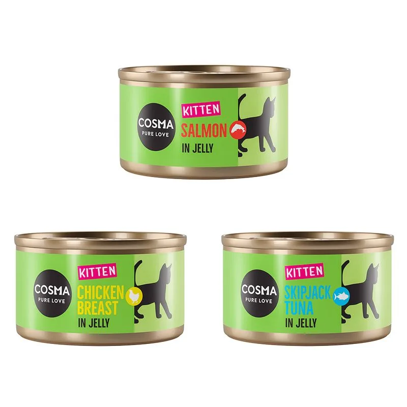 Cosma Original Kitten 6 x 85 g Alimento umido per gatti (Mix: 2 x Petto di Pollo, 2 x Tonno Skipjack, 2 x Salmone)