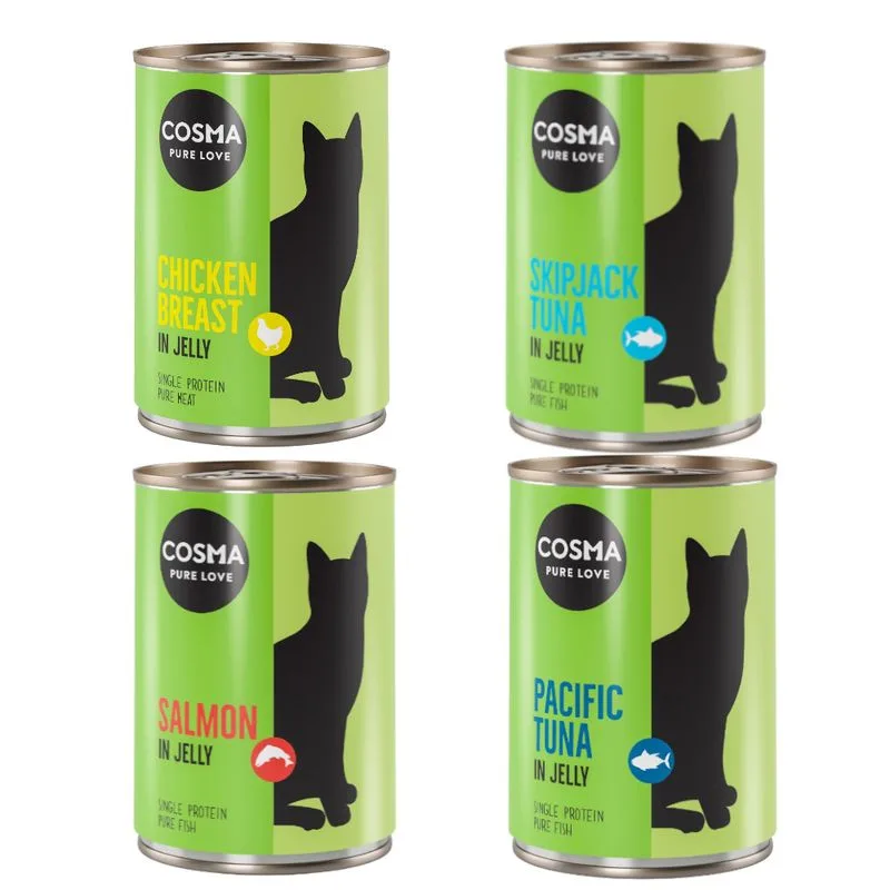 Cosma Original Pacco misto umido per gatto (6 x 400 g: 1 Tonno del Pacifico, 1 Tonno Skipjack, 2 Pollo, 2 Salmone)