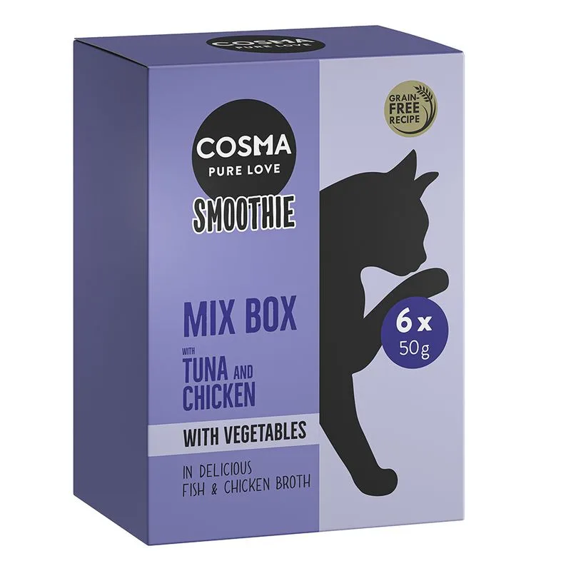 Cosma Smoothies 6 x 50 g (Mix: 2x Pollo con Zucca, 2x Tonno con Pomodoro, 2x Tonno e Pollo con Carota)