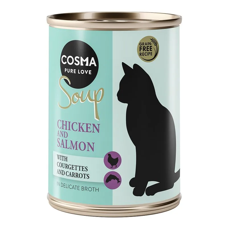 Cosma Soup 12 x 100 g umido gatto (Petto di Pollo e Salmone con Zucchine e Carote)