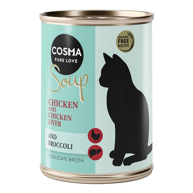 Cosma Soup 24 x 100 g umido gatto (Filetto di Pollo con Fegato di Pollo e Broccoli)