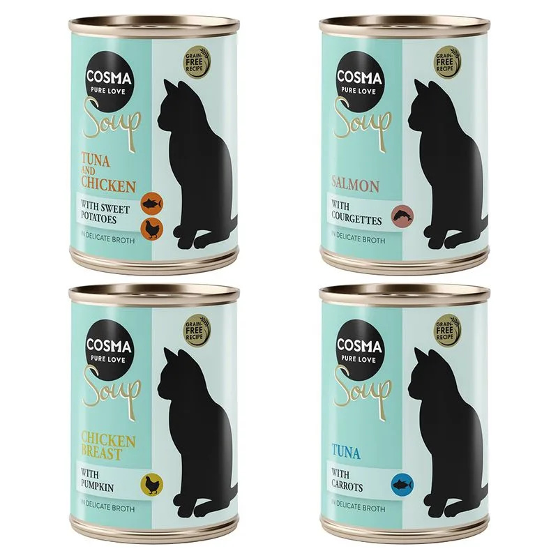 Cosma Soup 24 x 100 g umido gatto (Mix 1: Tonno, Tonno e Pollo, Petto di Pollo, Salmone)