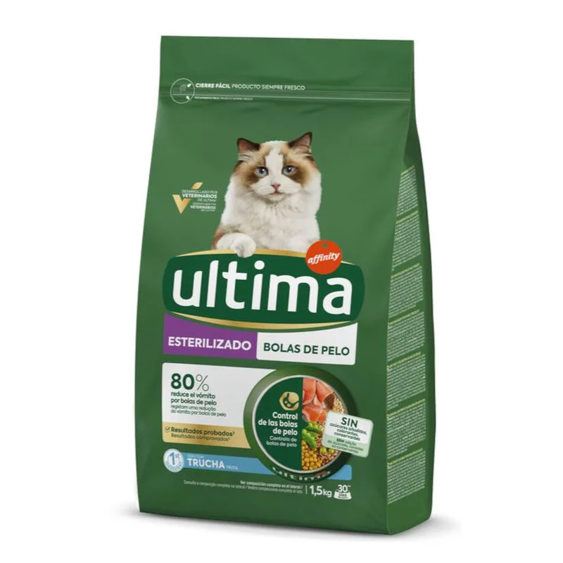 Ultima Sterilized Hairball con Trota Crocchette per gatto (1,5 kg)