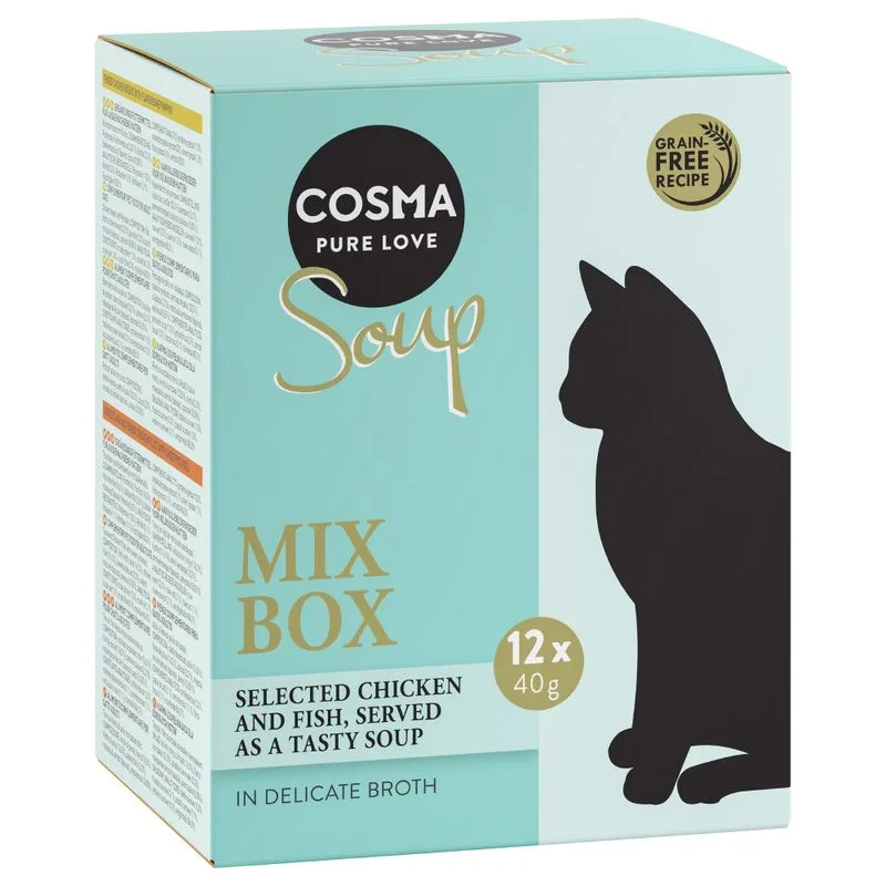 Cosma Soup 24 x 40 g Alimento umido per gatti (Mix: 6 x Tonno, 6 x Salmone, 6 x Pollo, 6 x Tonno & Pollo)