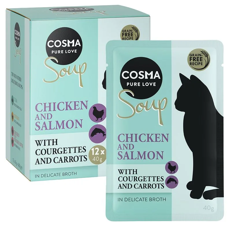Cosma Soup 24 x 40 g Alimento umido per gatti (Petto di Pollo e Salmone con Zucchine e Carote)