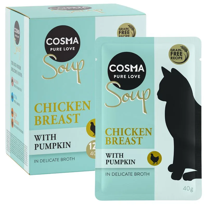 Cosma Soup 24 x 40 g Alimento umido per gatti (Petto di pollo con zucca)
