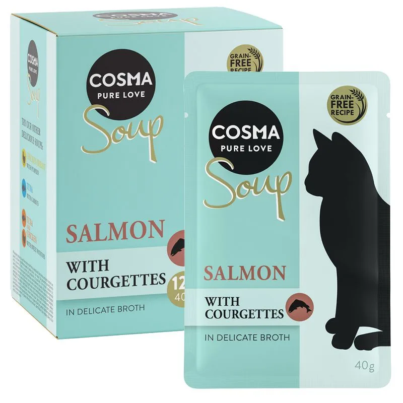 Cosma Soup 24 x 40 g Alimento umido per gatti (Salmone con zucchine)