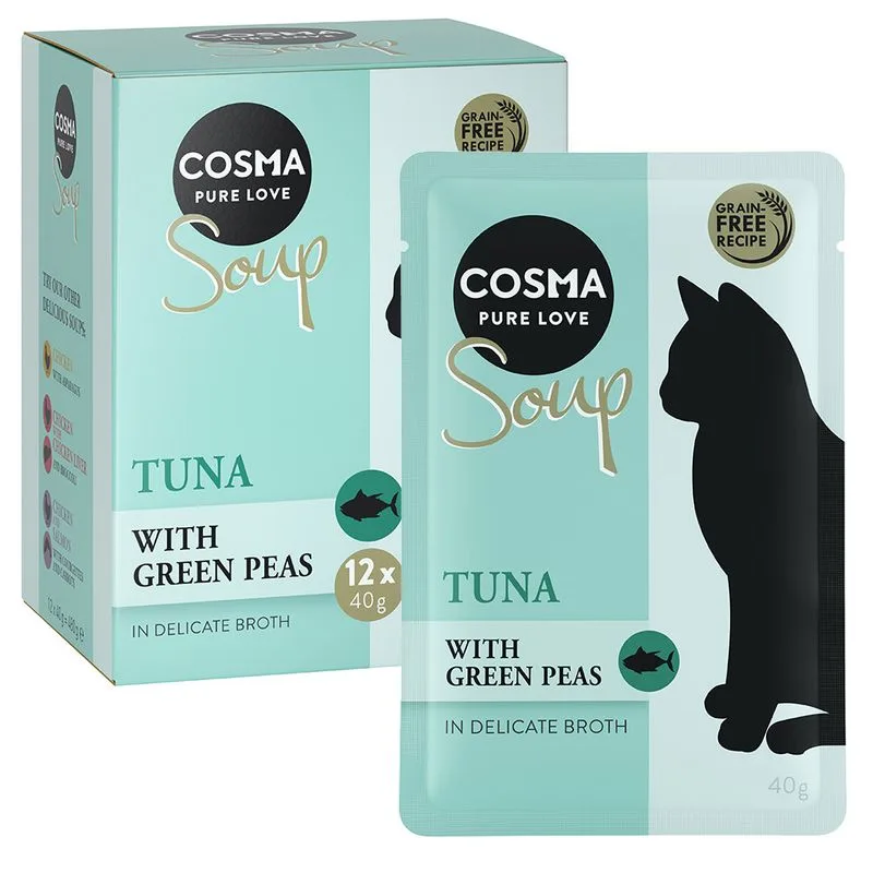 Cosma Soup 24 x 40 g Alimento umido per gatti (Tonno con Piselli)