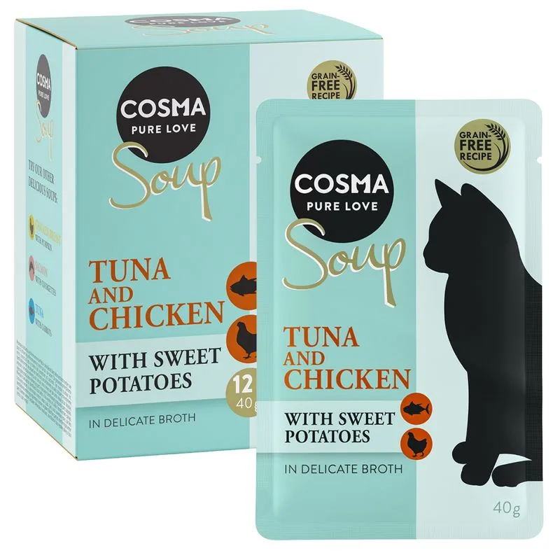 Cosma Soup 24 x 40 g Alimento umido per gatti (Tonno e Pollo con patate dolci)
