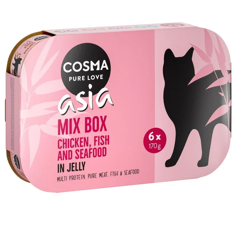 Cosma Thai / Asia in gelatina Pacco misto umido per gatto (6 x 170 g: 3 gusti al Pollo + 1 gusto al Tonno)