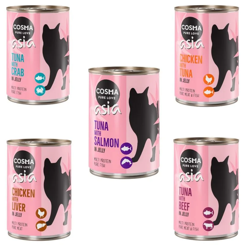 Cosma Thai / Asia in gelatina Pacco misto umido per gatto (6 x 400 g: 3 gusti al Tonno + 2 gusti al Pollo)