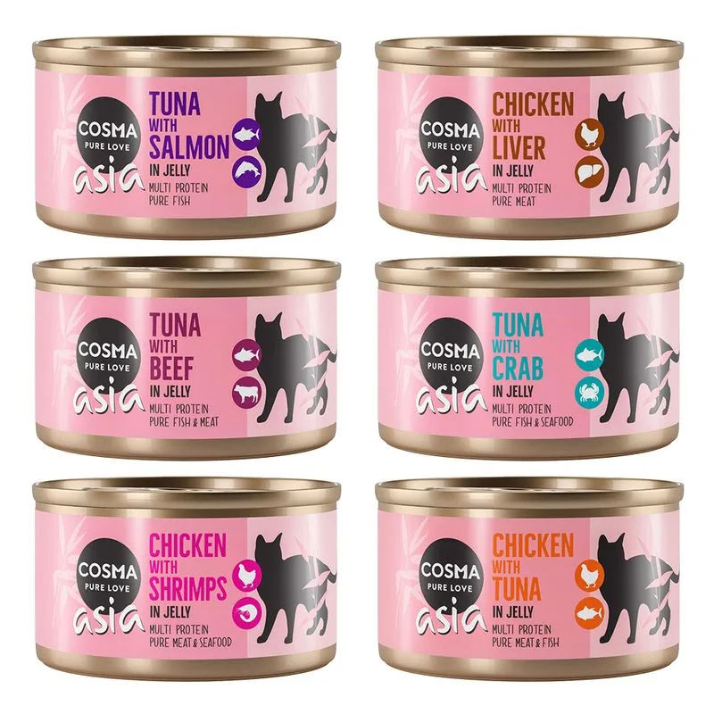 Cosma Thai / Asia in gelatina Pacco misto umido per gatto (6 x 85 g: 3 gusti al Pollo + 3 gusti al Tonno)