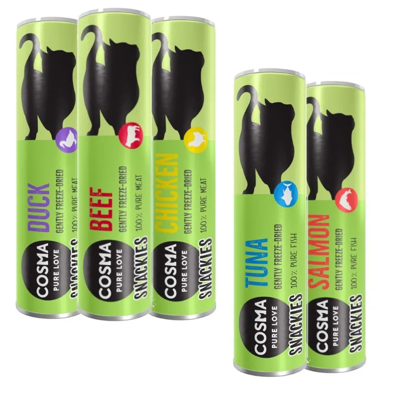 Set prova! Cosma Snackies (116 g, 5 gusti assortiti (Pollo, Tonno, Anatra, Salmone e Manzo))