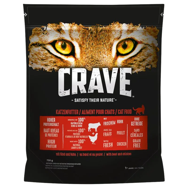 Crave con Manzo e Pollo Crocchette per gatti (Set %: 6 x 750 g)