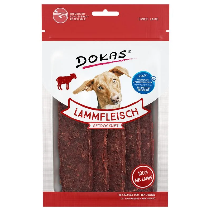 Dokas Carne di agnello essiccata Snack per cane (Set %: 4 x 70 g)