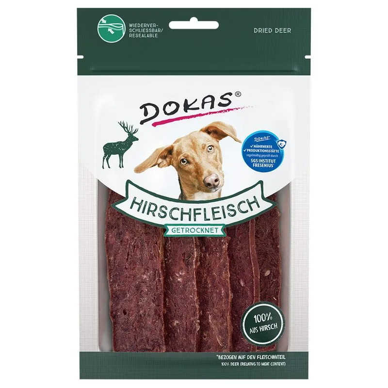 Dokas Carne di cervo essiccata Snack per cane (Set %: 4 x 60 g)
