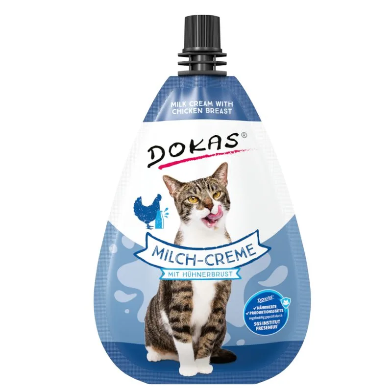 Dokas Crema di latte con petto di pollo Snack per gatto (Set %: 8 x 80 g)