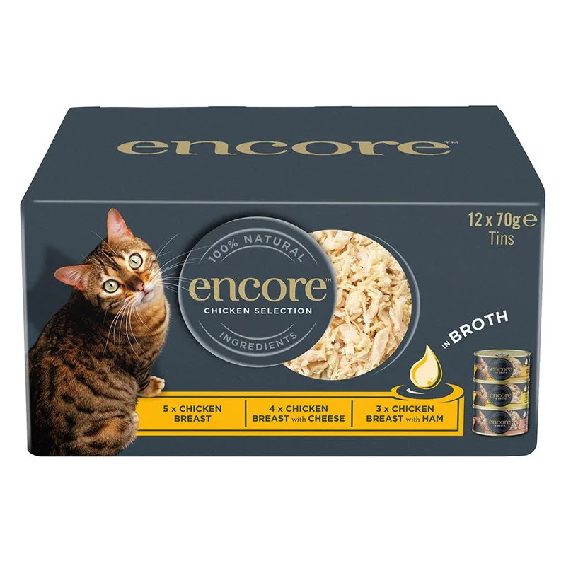 Encore Pacco misto in brodo in lattina 24 x 70 g Umido gatto (Mix: Selezione di Pollo)
