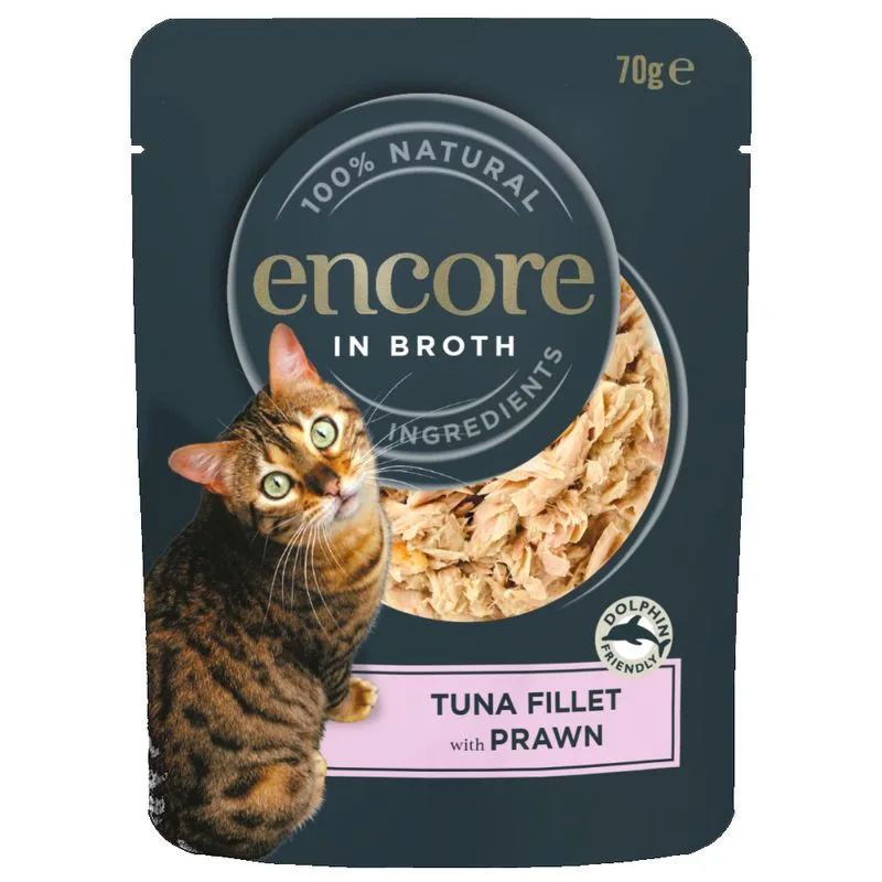 Multipack risparmio! Encore in brodo buste 48 x 70 g Umido per gatti (Tonno con Gamberetti)
