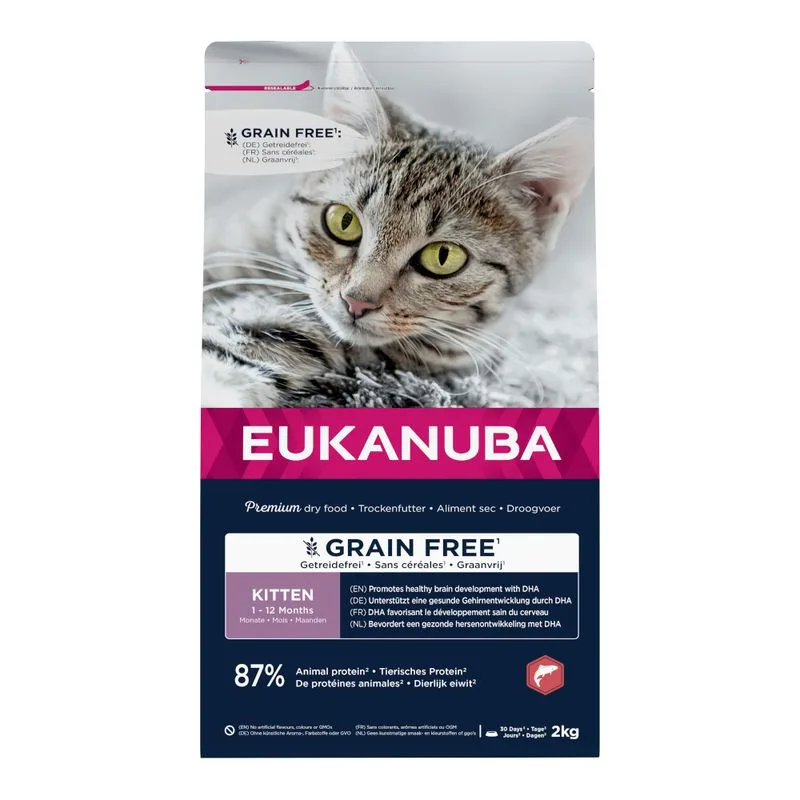 Eukanuba Kitten Grain Free Salmone Crocchette per gatto (Set %: 2 x 2 kg)