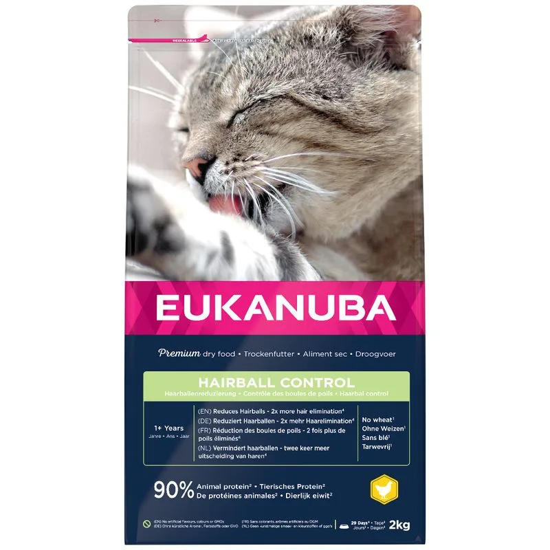 Multipack risparmio! 2x Eukanuba Crocchette per gatti (Adult Hairball Control)
