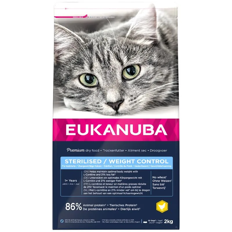 Multipack risparmio! 2x Eukanuba Crocchette per gatti (Sterilised / Weight Control Adult)